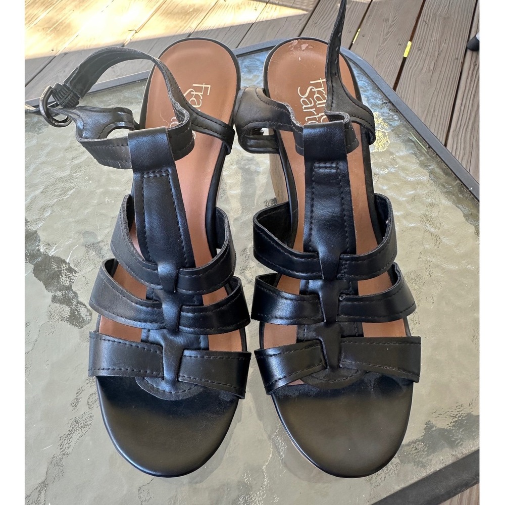 Franco‎ Sarto Marybeth Black Strappy Cork Wedge Sandals Womens 9.5M Officesiren